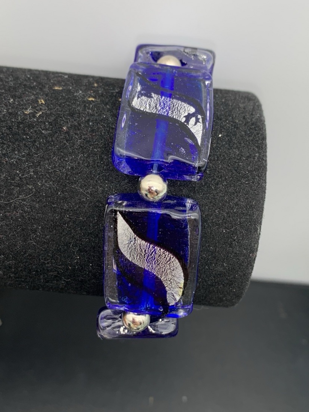 Cobalt Blue Glass Tile Stretch Bracelet